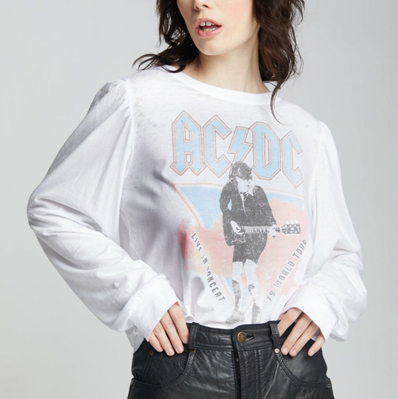 Recycled Karma poof Sleeve cropped AC/DC rock long sleeve shirt size xs. - Picture 6 of 8